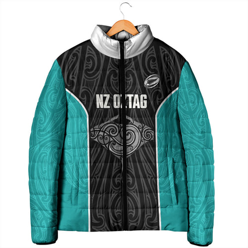 Custom New Zealand Stingray Oztag Padded Jacket Tag Rugby Maori Pattern Black Version