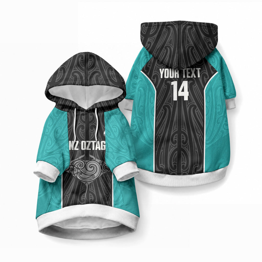 Custom New Zealand Stingray Oztag Pet Hoodie Tag Rugby Maori Pattern Black Version