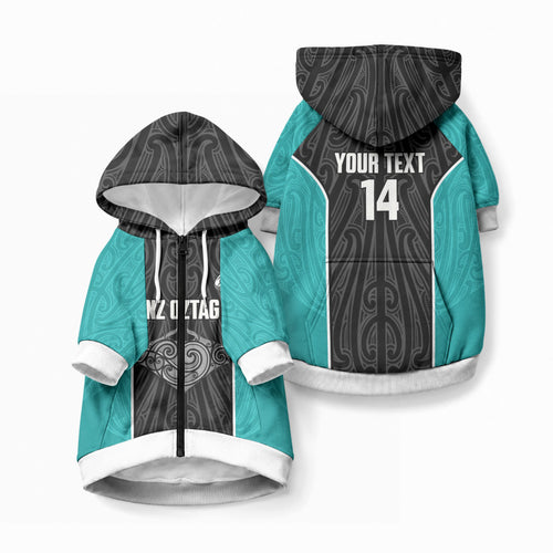 Custom New Zealand Stingray Oztag Pet Hoodie Tag Rugby Maori Pattern Black Version