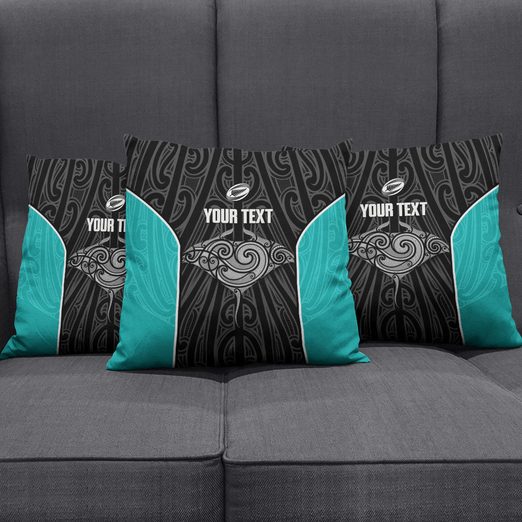 Custom New Zealand Stingray Oztag Pillow Cover Tag Rugby Maori Pattern Black Version