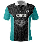 Custom New Zealand Stingray Oztag Polo Shirt Tag Rugby Maori Pattern Black Version