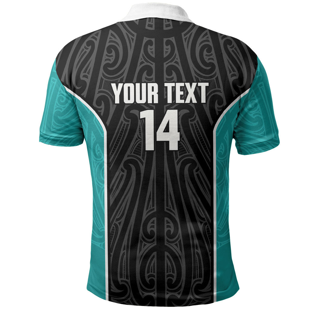 Custom New Zealand Stingray Oztag Polo Shirt Tag Rugby Maori Pattern Black Version