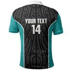 Custom New Zealand Stingray Oztag Polo Shirt Tag Rugby Maori Pattern Black Version