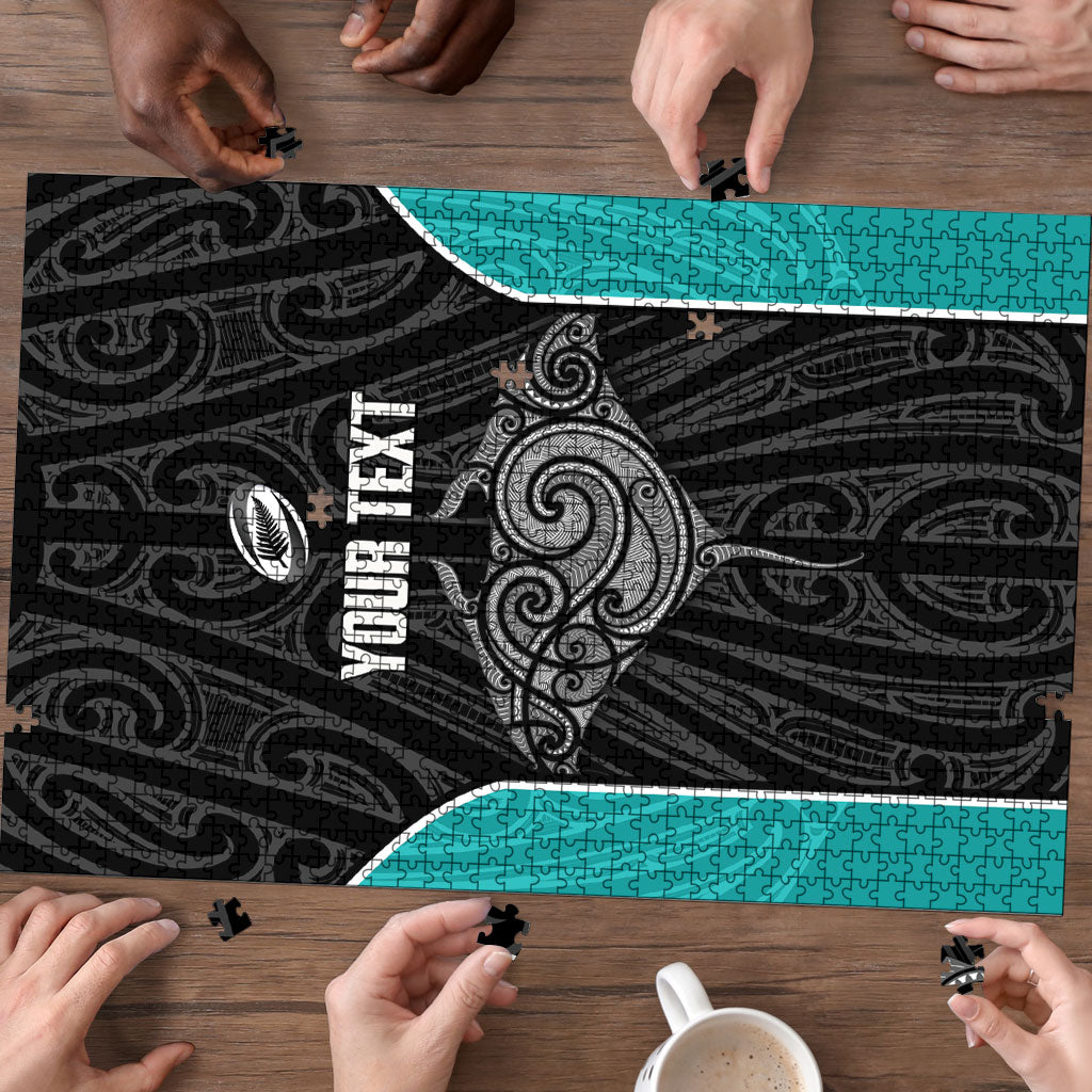 Custom New Zealand Stingray Oztag Puzzle Tag Rugby Maori Pattern Black Version