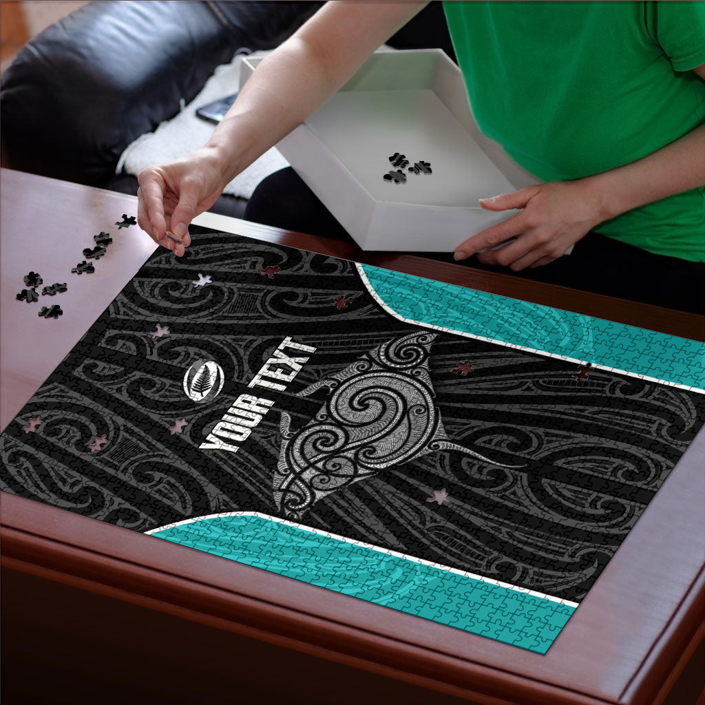 Custom New Zealand Stingray Oztag Puzzle Tag Rugby Maori Pattern Black Version