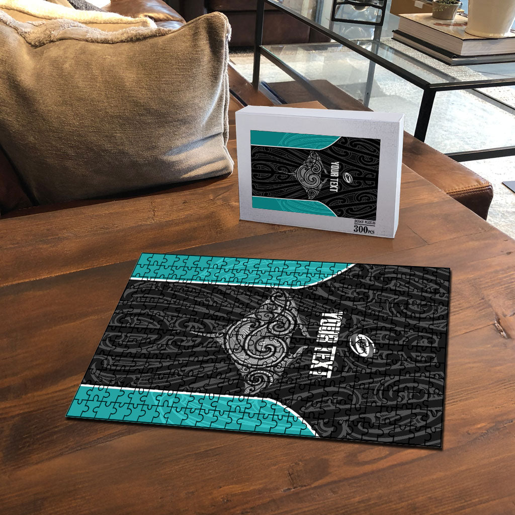 Custom New Zealand Stingray Oztag Puzzle Tag Rugby Maori Pattern Black Version