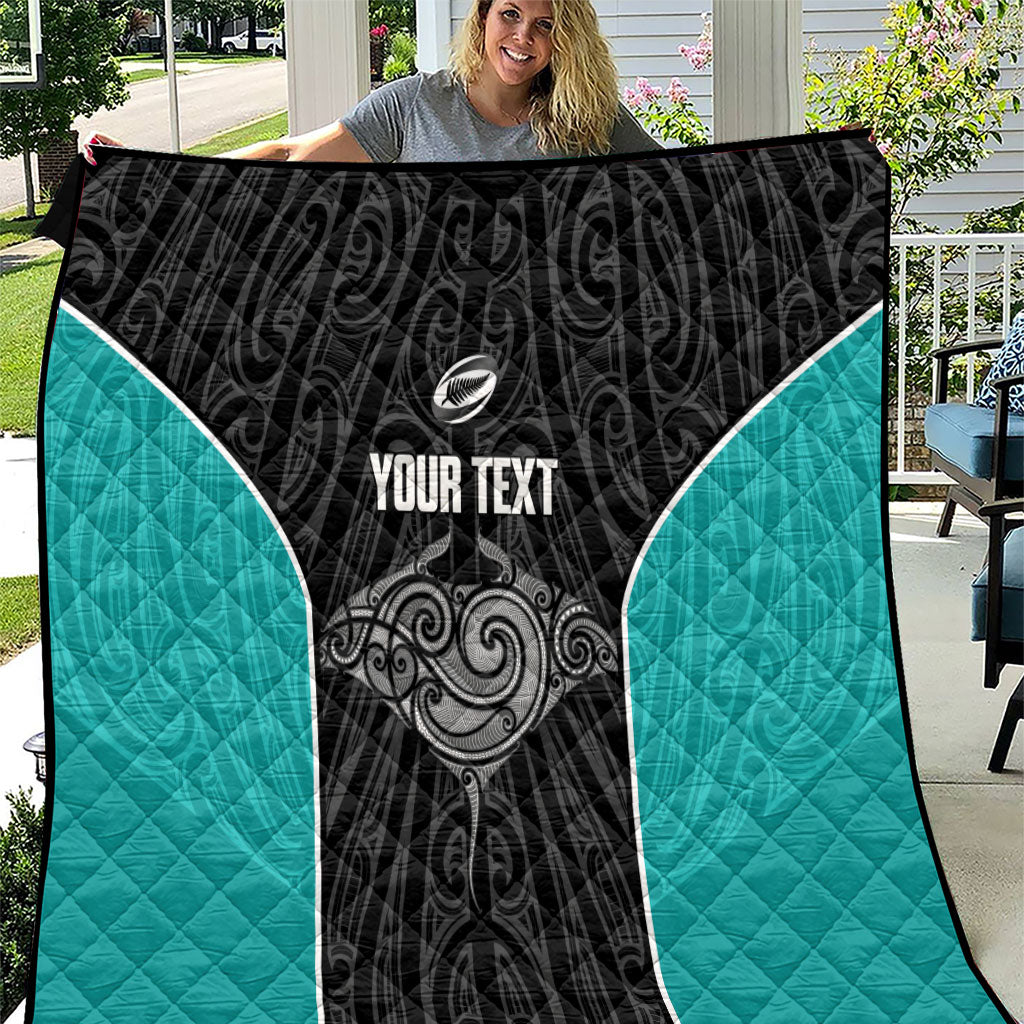Custom New Zealand Stingray Oztag Quilt Tag Rugby Maori Pattern Black Version