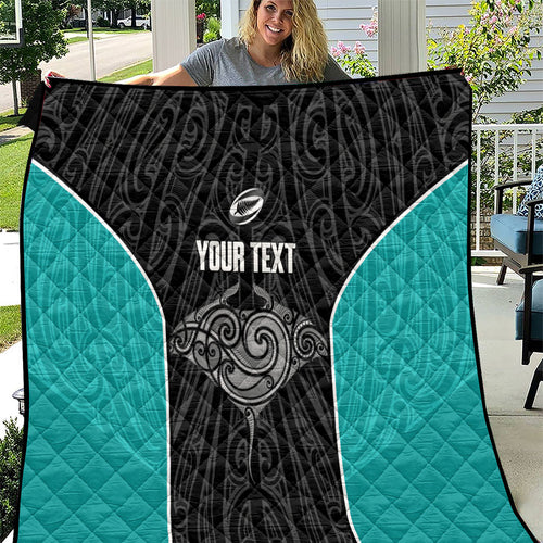 Custom New Zealand Stingray Oztag Quilt Tag Rugby Maori Pattern Black Version