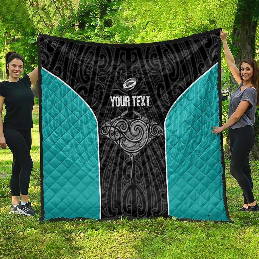 Custom New Zealand Stingray Oztag Quilt Tag Rugby Maori Pattern Black Version