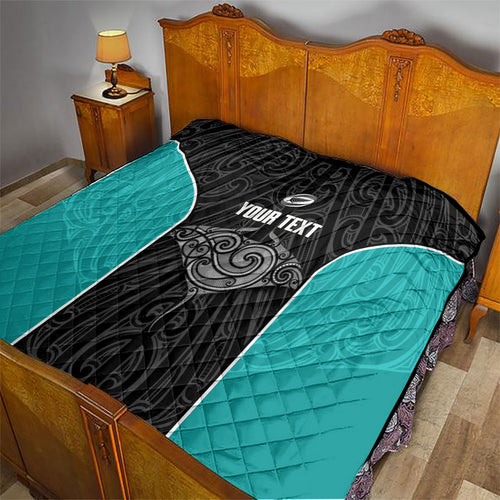 Custom New Zealand Stingray Oztag Quilt Tag Rugby Maori Pattern Black Version