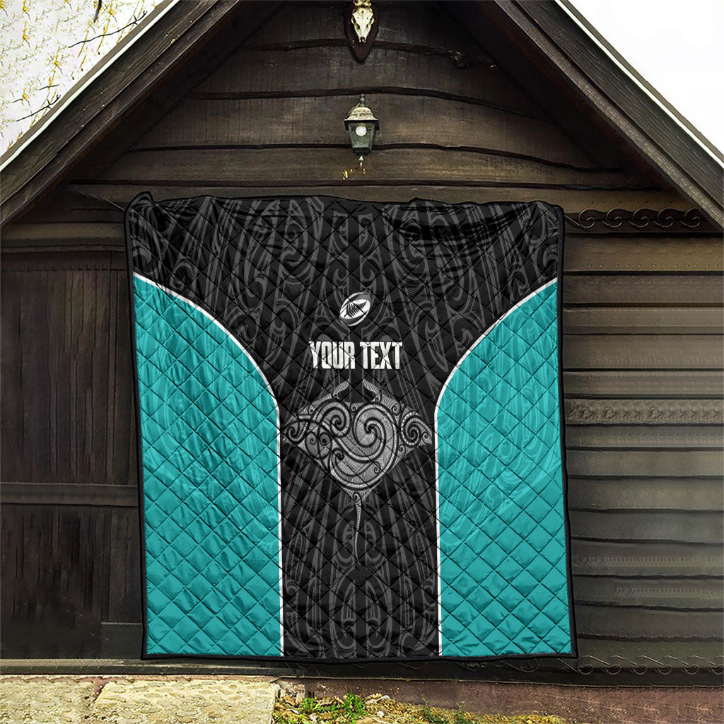 Custom New Zealand Stingray Oztag Quilt Tag Rugby Maori Pattern Black Version