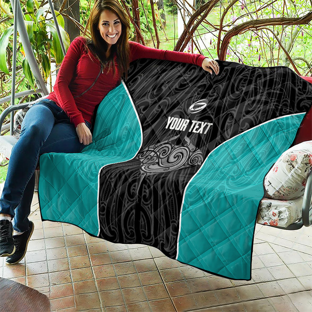 Custom New Zealand Stingray Oztag Quilt Tag Rugby Maori Pattern Black Version