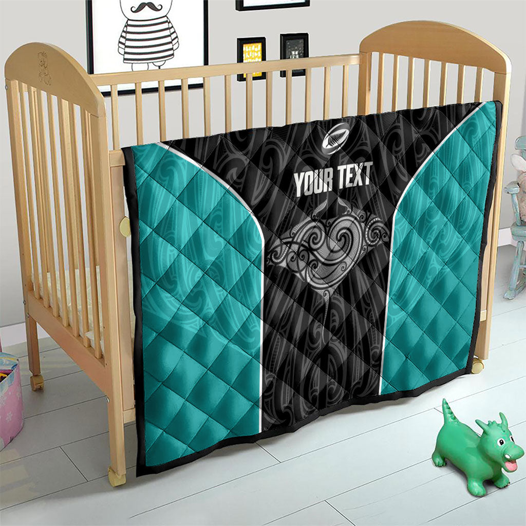 Custom New Zealand Stingray Oztag Quilt Tag Rugby Maori Pattern Black Version