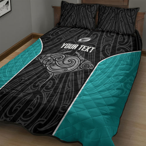 Custom New Zealand Stingray Oztag Quilt Bed Set Tag Rugby Maori Pattern Black Version