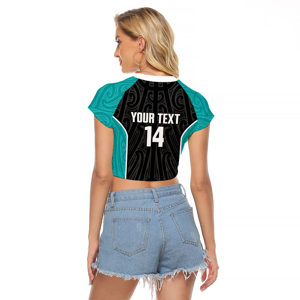 Custom New Zealand Stingray Oztag Raglan Cropped T Shirt Tag Rugby Maori Pattern Black Version