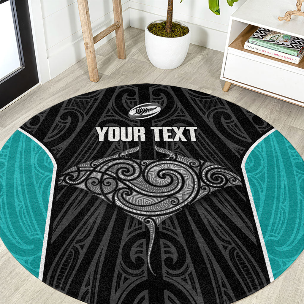 Custom New Zealand Stingray Oztag Round Carpet Tag Rugby Maori Pattern Black Version