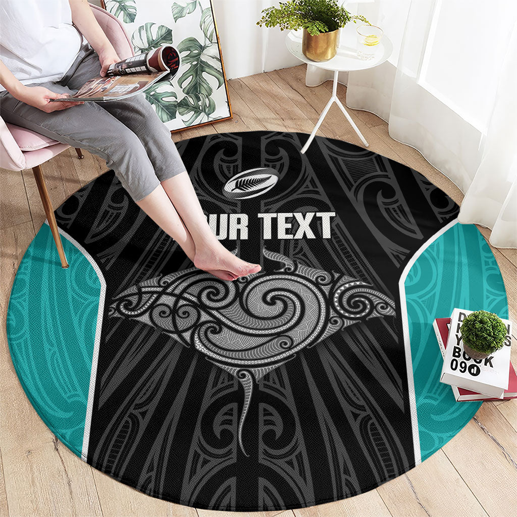 Custom New Zealand Stingray Oztag Round Carpet Tag Rugby Maori Pattern Black Version