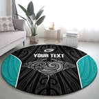 Custom New Zealand Stingray Oztag Round Carpet Tag Rugby Maori Pattern Black Version