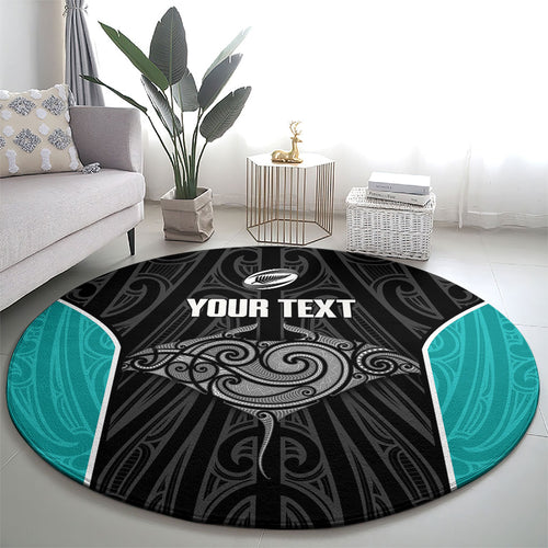 Custom New Zealand Stingray Oztag Round Carpet Tag Rugby Maori Pattern Black Version