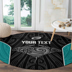 Custom New Zealand Stingray Oztag Round Carpet Tag Rugby Maori Pattern Black Version
