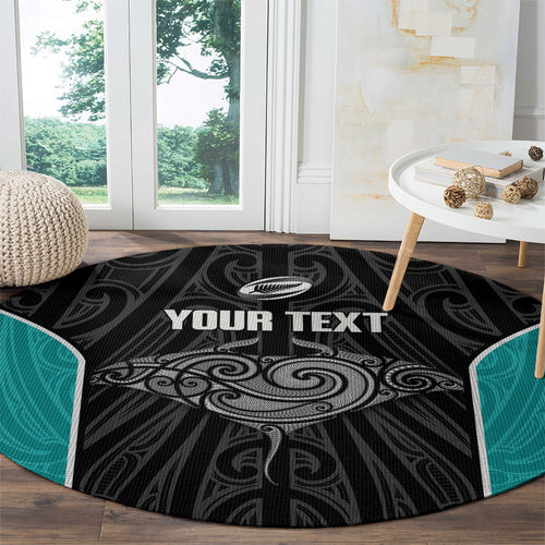 Custom New Zealand Stingray Oztag Round Carpet Tag Rugby Maori Pattern Black Version