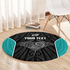 Custom New Zealand Stingray Oztag Round Carpet Tag Rugby Maori Pattern Black Version