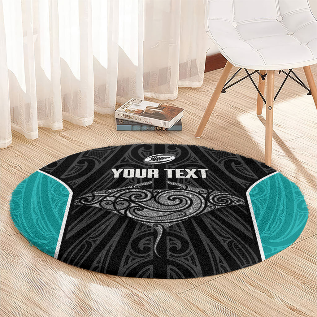 Custom New Zealand Stingray Oztag Round Carpet Tag Rugby Maori Pattern Black Version