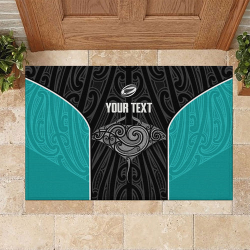 Custom New Zealand Stingray Oztag Rubber Doormat Tag Rugby Maori Pattern Black Version