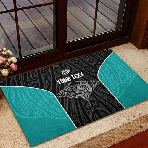 Custom New Zealand Stingray Oztag Rubber Doormat Tag Rugby Maori Pattern Black Version