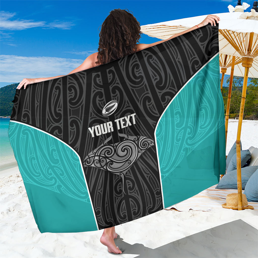 Custom New Zealand Stingray Oztag Sarong Tag Rugby Maori Pattern Black Version