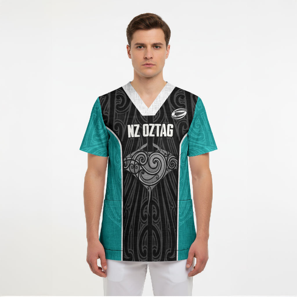 Custom New Zealand Stingray Oztag Scrub Top Tag Rugby Maori Pattern Black Version