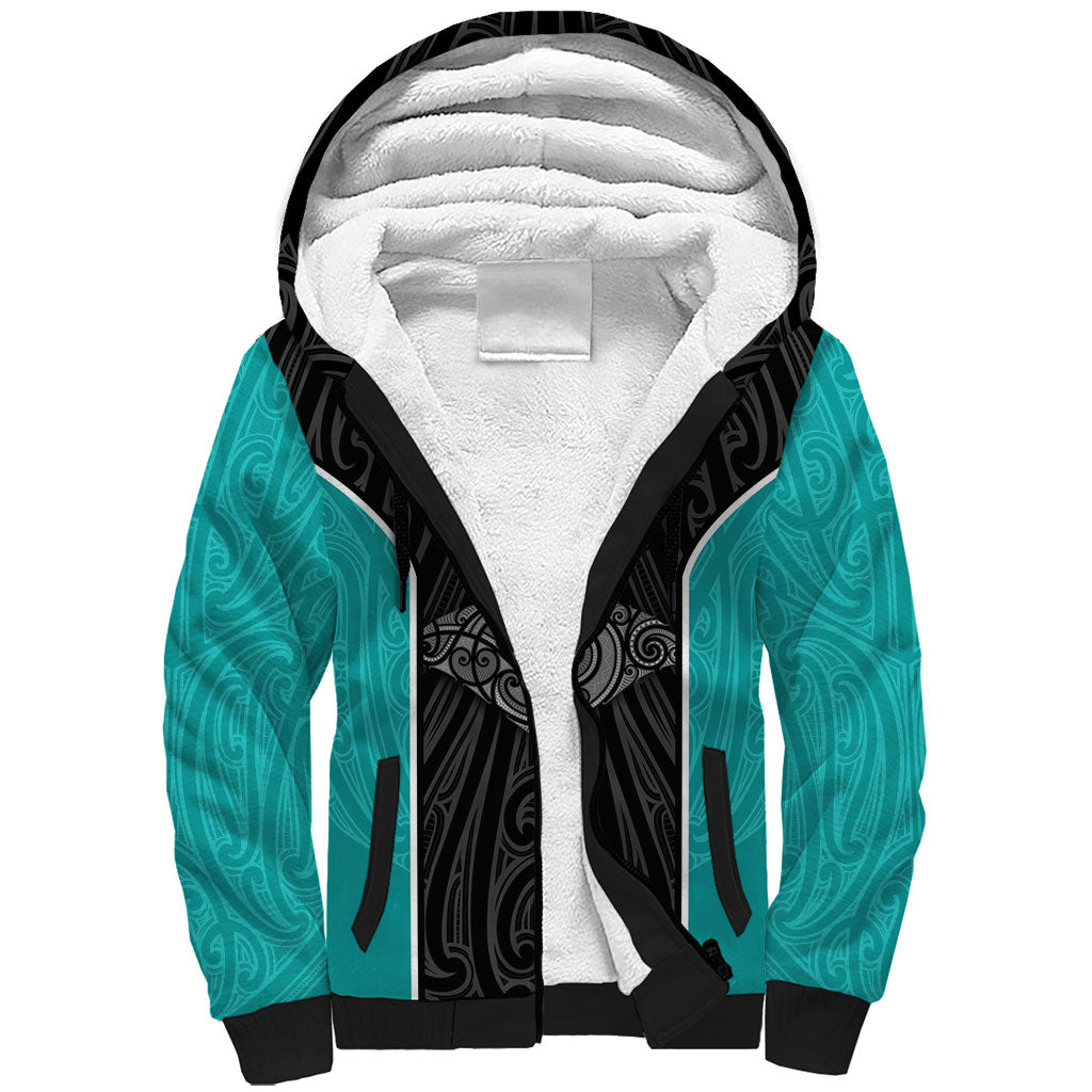 Custom New Zealand Stingray Oztag Sherpa Hoodie Tag Rugby Maori Pattern Black Version