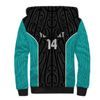 Custom New Zealand Stingray Oztag Sherpa Hoodie Tag Rugby Maori Pattern Black Version