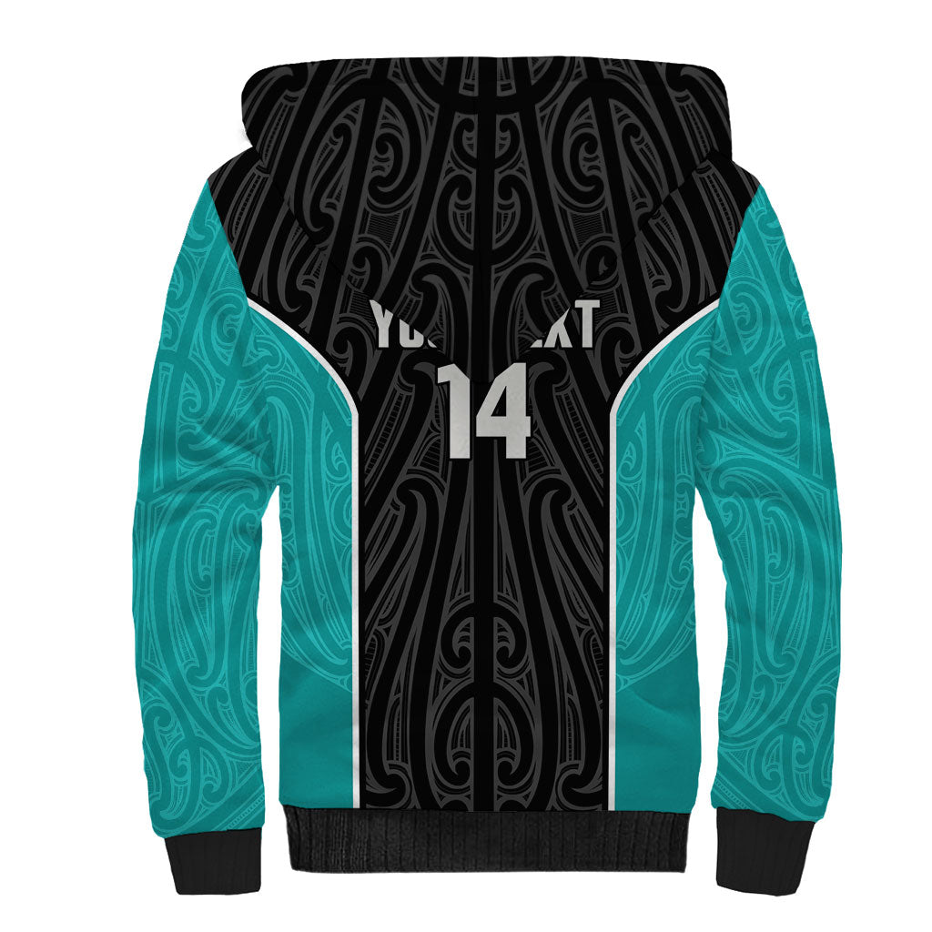 Custom New Zealand Stingray Oztag Sherpa Hoodie Tag Rugby Maori Pattern Black Version