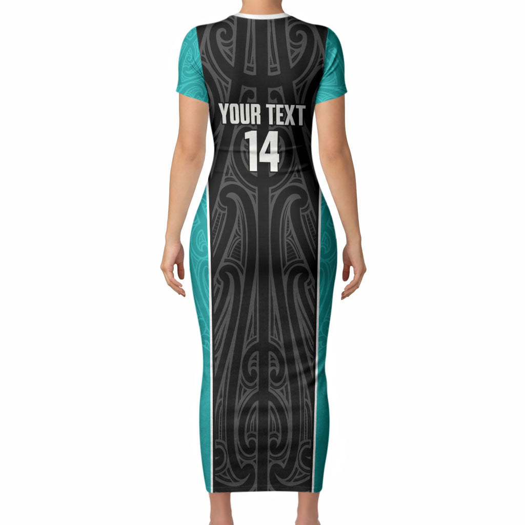 Custom New Zealand Stingray Oztag Short Sleeve Bodycon Dress Tag Rugby Maori Pattern Black Version