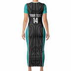Custom New Zealand Stingray Oztag Short Sleeve Bodycon Dress Tag Rugby Maori Pattern Black Version
