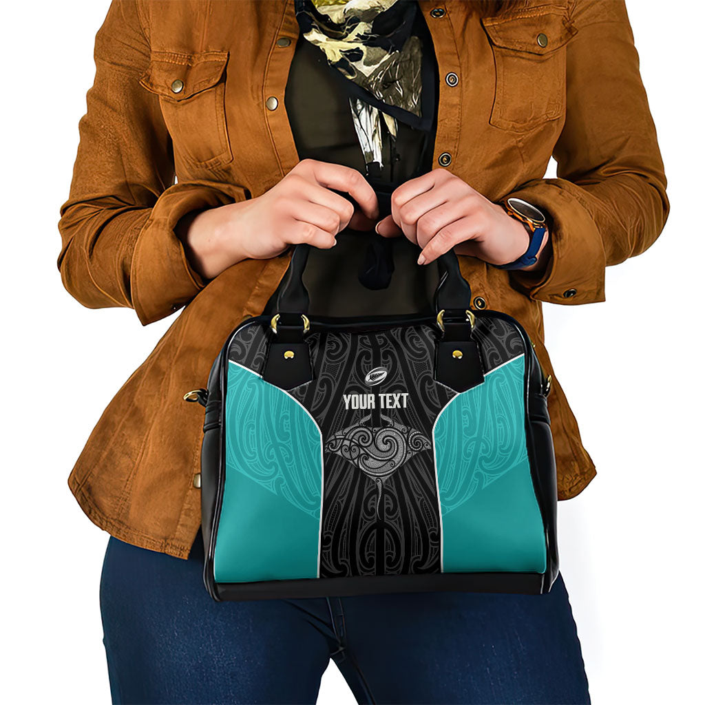 Custom New Zealand Stingray Oztag Shoulder Handbag Tag Rugby Maori Pattern Black Version
