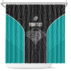 Custom New Zealand Stingray Oztag Shower Curtain Tag Rugby Maori Pattern Black Version