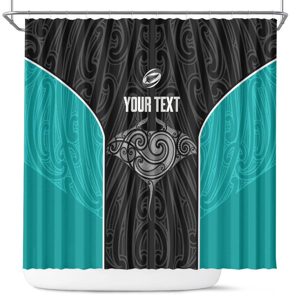 Custom New Zealand Stingray Oztag Shower Curtain Tag Rugby Maori Pattern Black Version
