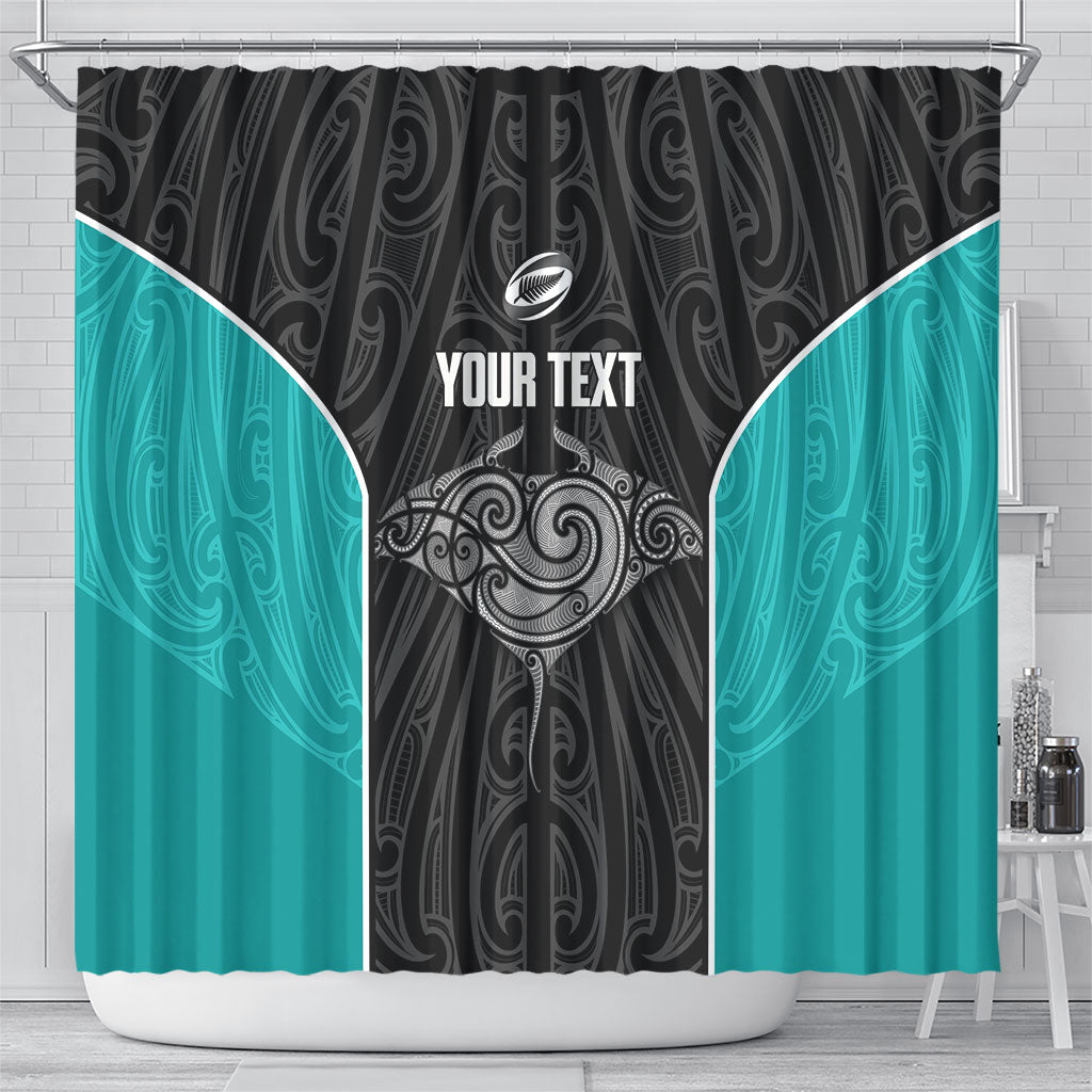Custom New Zealand Stingray Oztag Shower Curtain Tag Rugby Maori Pattern Black Version