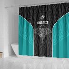 Custom New Zealand Stingray Oztag Shower Curtain Tag Rugby Maori Pattern Black Version