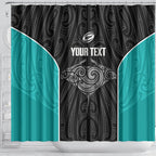 Custom New Zealand Stingray Oztag Shower Curtain Tag Rugby Maori Pattern Black Version
