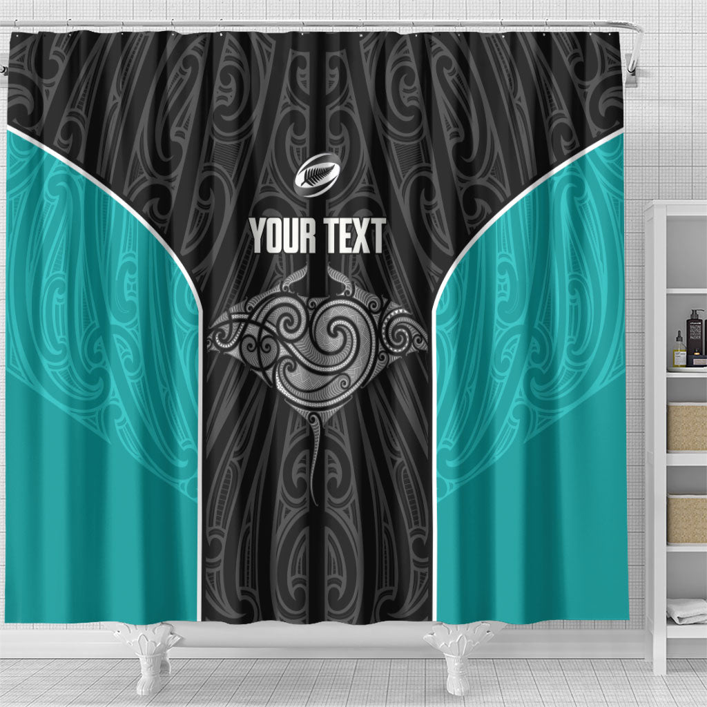 Custom New Zealand Stingray Oztag Shower Curtain Tag Rugby Maori Pattern Black Version