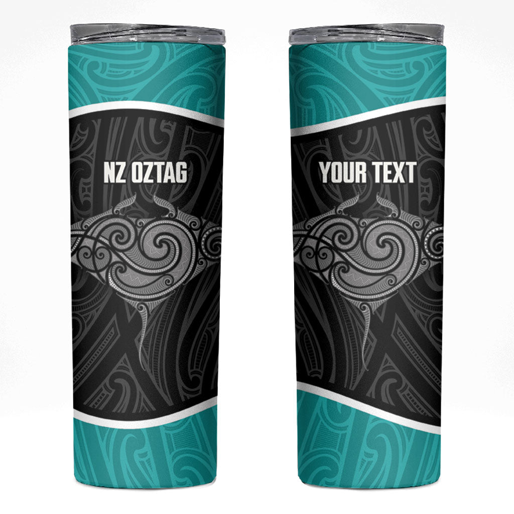 Custom New Zealand Stingray Oztag Skinny Tumbler Tag Rugby Maori Pattern Black Version