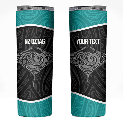 Custom New Zealand Stingray Oztag Skinny Tumbler Tag Rugby Maori Pattern Black Version
