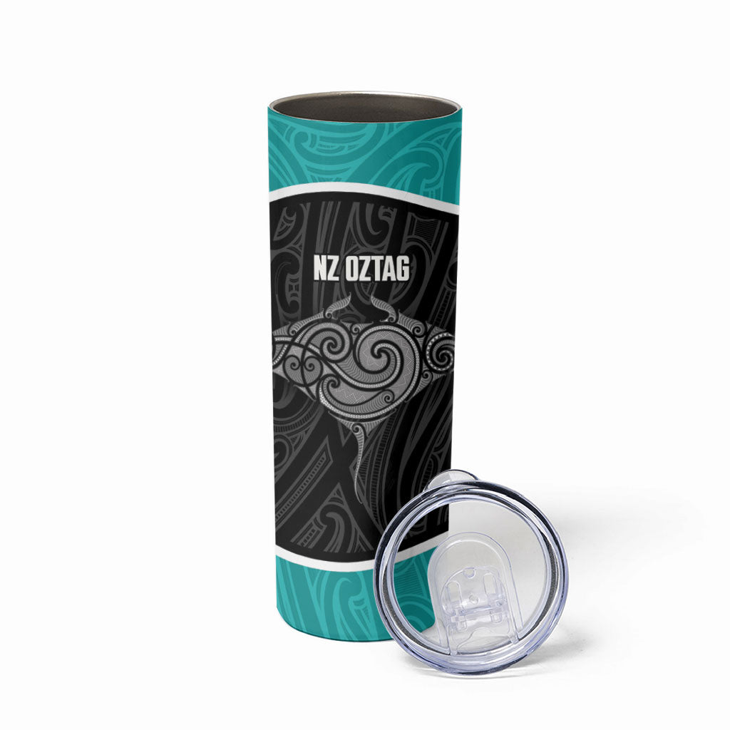 Custom New Zealand Stingray Oztag Skinny Tumbler Tag Rugby Maori Pattern Black Version