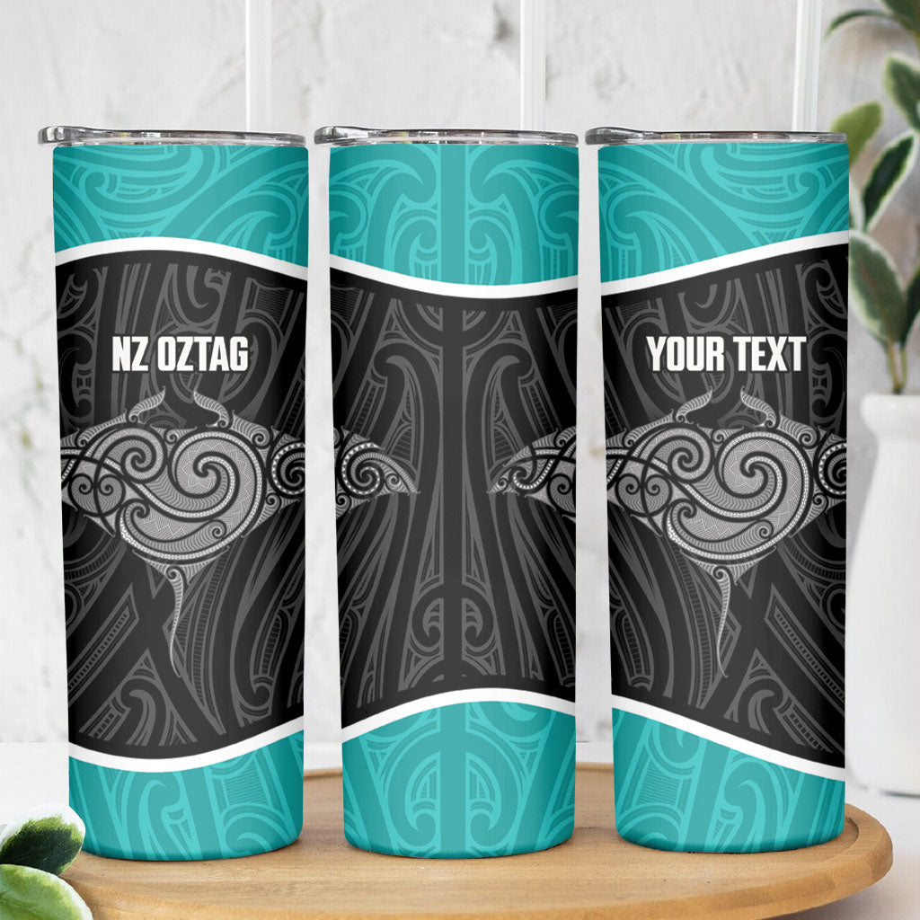 Custom New Zealand Stingray Oztag Skinny Tumbler Tag Rugby Maori Pattern Black Version