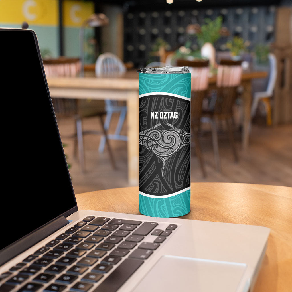 Custom New Zealand Stingray Oztag Skinny Tumbler Tag Rugby Maori Pattern Black Version