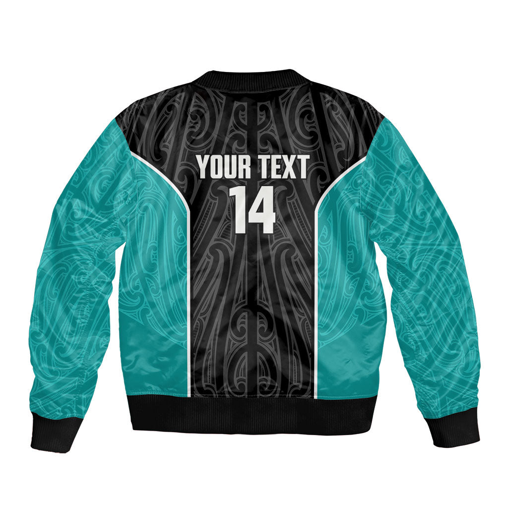 Custom New Zealand Stingray Oztag Sleeve Zip Bomber Jacket Tag Rugby Maori Pattern Black Version
