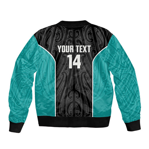 Custom New Zealand Stingray Oztag Sleeve Zip Bomber Jacket Tag Rugby Maori Pattern Black Version